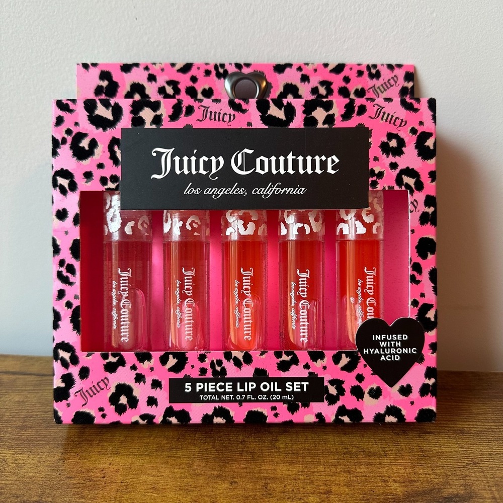 New Juicy Couture 5 Pck Lip Gloss Oil Set Makeup Hydrating Strawberry Cosmetic